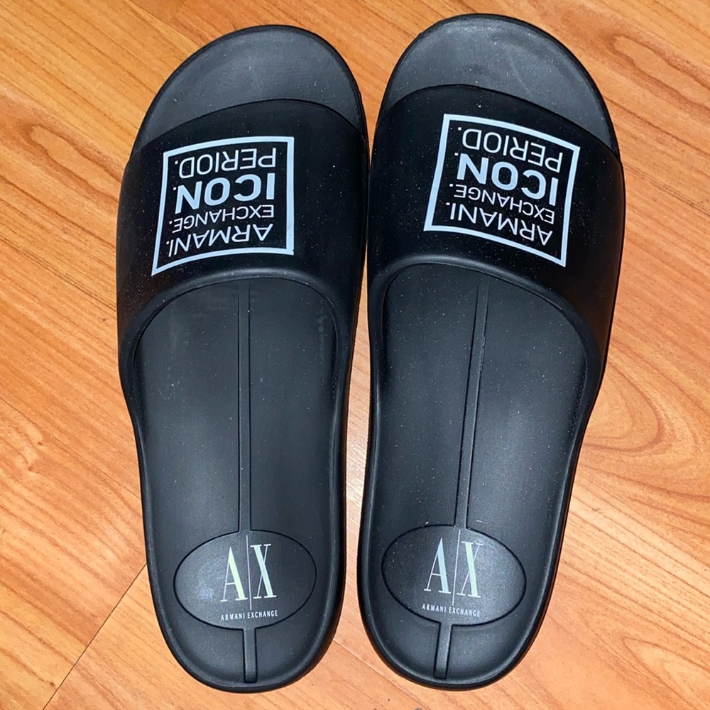 Armani Exchange men’s slides black and white size 10